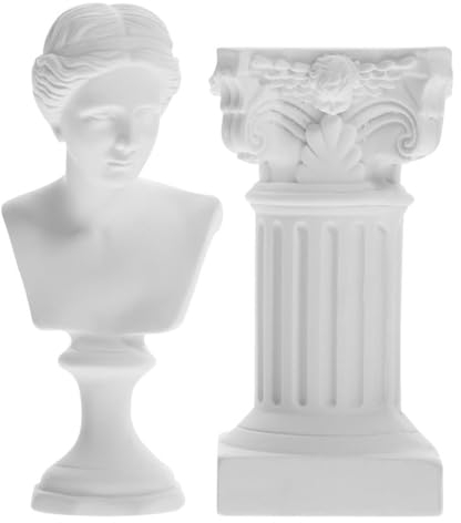 Queenbox Griechische Büstenstatue und römische Säulenfigur, dekorative griechische Kopfskulptur, Mythologiefigur für Heimbüro-Dekoration, 02