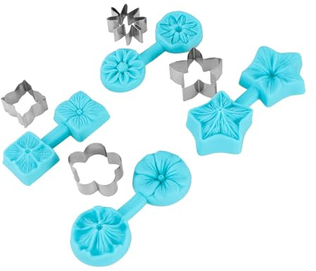 Stampi in Silicone per Fondente e Cioccolato 4 Set con Tagliapasta Motivi Floreali Utensili da per Dolci