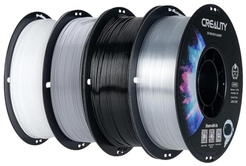 Creality CR-PETG Filament 1.75mm 4kg, 3D Drucker Filament PETG 4 x 1kg Spule, Weiß+Schwarz+Grau+Transparent, Maßgenauigkeit +/-0,02mm Vakuumverpackung