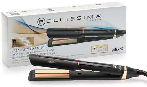 Bellissima Imetec Creativity Infrared, Piastra per capelli lisci, tecnologia raggi infrarossi, 4 elementi riscaldanti, rivestimento ION Ceramic, 11 temperature regolabili da 130 °C a 230 °C