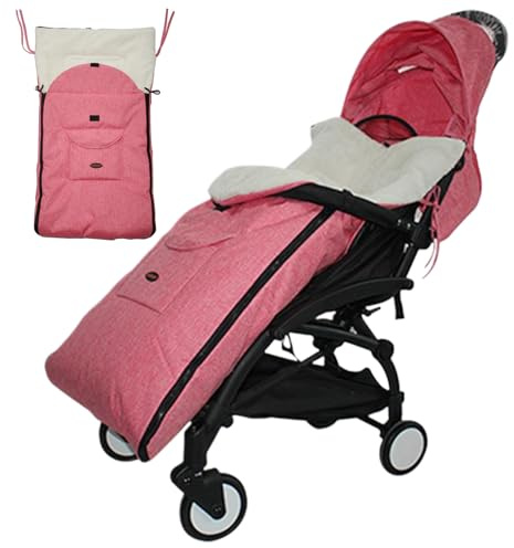 Stroller Bunting Bag, Universal Thick Warm Stroller Footmuff with Plush Lining, Cozy Stroller Sleeping Bag, Zipper Stroller Cover for Winter, Most Strollers, Prams (Pink)