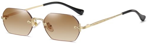 RUNHUIS Retro Randlose Rechteckige Sonnenbrille für Damen Herren Vintage Hexagon getönte Gläser