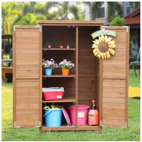 Large Outdoor Storage Shed with Potting Bench Ideal for Garden Backyard Home or Pool Area Brown Color Spacious and Functional Storage Solution Weather Resistant Design Durable and Stylish Ou