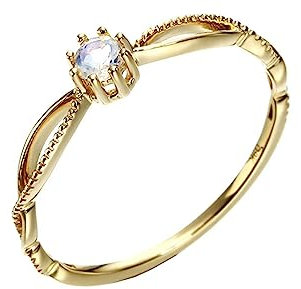 Tolldek Gold 18 Karat 750 Echt Ring, Verdreht Verlobungsring mit Mondstein, 18K Gold Hochzeitsring Solitärring Partnerringe für Damen, Gold, Gr.51