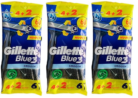 Rasoio Blue3 Smooth, Usa e Getta, Fino a 60 Rasature. Confezione da 6 Pezzi (3 Unità)