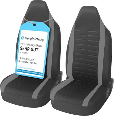 Upgrade4cars Autositzbezüge Set Pilotensitze Vordersitze Grau Universal | Autoschonbezüge mit integrierter Kopfstütze | passend für die meisten Fahrzeuge | für Sommer & Winter