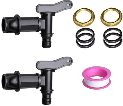 HAFRILY 2Pcs 3/4 Water Butt Tap with Brass Nut for Home Garden Outdoor Tap Snap-Fit Water Butt Connector with Stand and Universal Connector Replacement