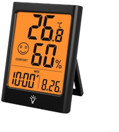 Digital Thermometer Hygrometer, Indoor Temperature Humidity Sensor, With Large Backlit LCD Display Touch Button Magnet Adsorption(black)