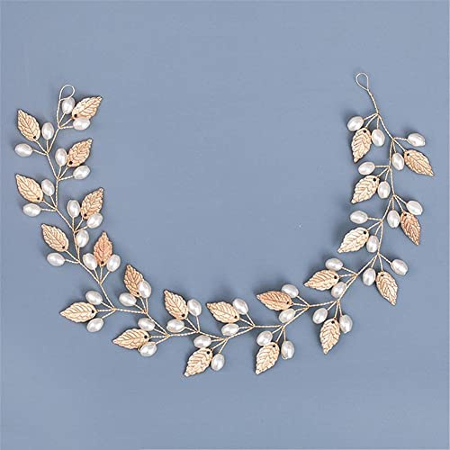 TONZN Haarreif mit Perlen und Strasssteinen für Damen, für Hochzeiten, Brautsträuße, Blatt- und Blumenstirnband, Haarschmuck (Hellgold, 1 Stück (1 Packung))