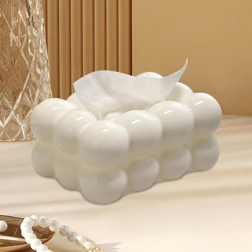 Generic Creative Bubble Tissue Box, Napkin Paper Box, Facial Paper Organizer Dispenser, Decorative Tissue Box, Car Tissue Holder Box - White PP Material, Rectangle Style, Facial Tissue Holder Shape