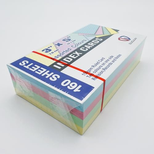Karteikarten, 3x5inch, liniert,150 g/m², Vokabelkarten und Präsentationskarten, für Unterwegs Vokabel Lernen, Schrumpfgewickel (Mehrfarbig)