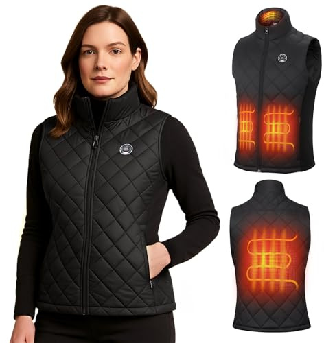 KEMIMOTO Women's Heated Gilet with 10000 mAh Battery, Heated Vest by App Control, Electric Heating Jacket with 4 Heating Zones for Motorcycle, Hiking, Camping