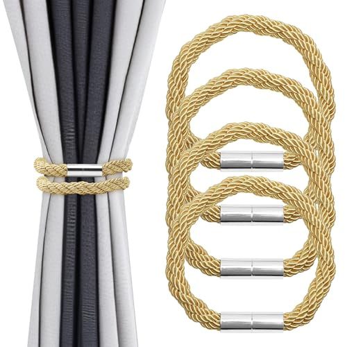 HENGBIRD Magnetiska gardinhållare 4 stycken Snygga gardinsnöre & gardinhållare för tjocka gardiner 54 cm magnetisk gardinhållare i guld för vardagsrum sovrum
