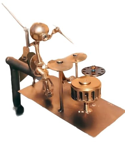 Handmade Metal Drummer Windmill, Garden Windmill Spinners, Handmade Metal Percussionist Music Drummer Windmill Statues for Yard, Decorative Wind Spinners for Yard Lawn Garden Patio Decor