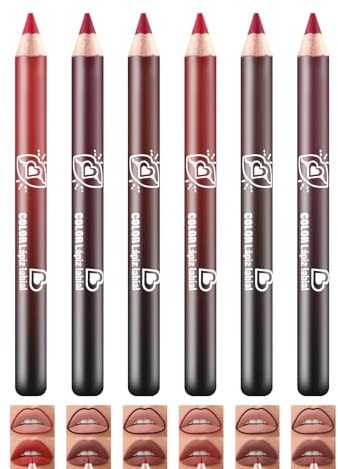 Boobeen Set de 6 Delineadores de Labios - Combinación de Lápices Labiales Cremosos y Mate Aterciopelado - Para Esculpir y Perfilar - Alta Pigmentación - Ideal para Maquillaje Diario de Mujeres