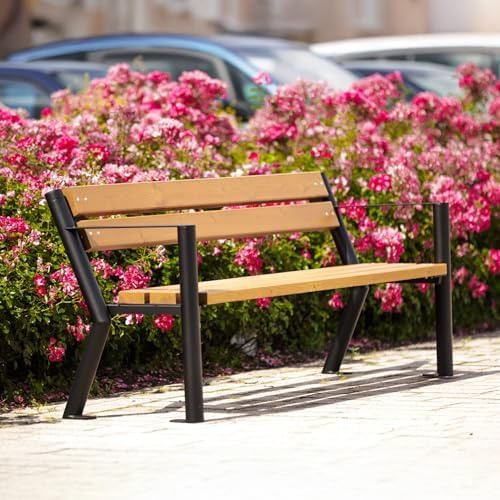 REKORD Gartenbank 185 x 59 x 76 cm Robuste Parkbank aus verzinktem Metall und Holz mit Rückenlehne wetterfeste Outdoor Sitzbank Bank für Garten Terrasse Balkon Vorgarten - Gladiator ZP - TEK