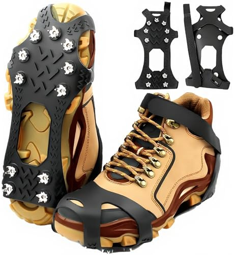 SYNYOUR Steigeisen, Spikes für Schuhe Wanderschuhe Bergschuhe, Grödel für Winter Gehen Wandern Trekking EIS, Schuhspikes Ice Schuhkrallen Eisspikes Edelstahl, XL