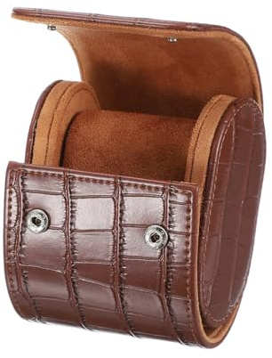 sourcing map Custodia per orologi da viaggio con slot singolo, in pelle, per uomini e donne, organizer per orologi con cuscino rimovibile per viaggi, display, texture a righe, marrone