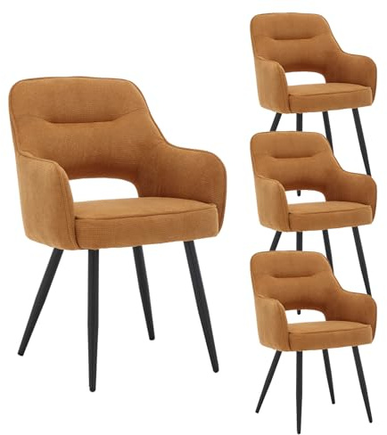 chairus 4er Set Esszimmerstühle Gepolsterte Küchenstühle aus Chenille Essstühle Armlehnstuhl für Wohnzimmer Akzentstühle mit Armlehne Schlafzimmer, Gelb