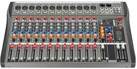 12-Channel Audio Mixer, Professional Mixer Sound Board Console Desk System Interface Digital USB Computer MP3, Input 48V Phantom Power Stereo DJ Mixers for Recording,Live Streaming,Podcasting,Karaoke