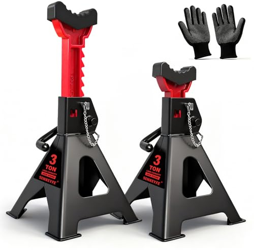 SENKEYFE 3 Ton (6,600 LBs) Jack Stands with Double Pin Locking,Rubber Cover and Large Foot Base,11-17 Adjustable Height,Heavy Duty Car Jack Stands,Lifting SUV,MPV,Pickup Truck,ATV/UTV,1 Pair