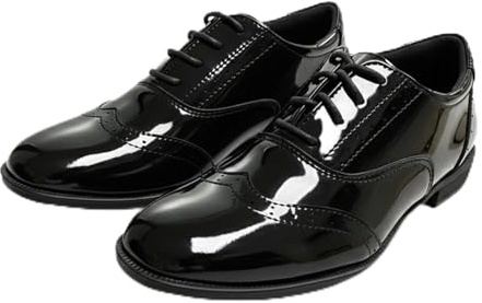 A2Z Boys Black Faux Leather Oxford Brogue Lace Up School Shoes Smart | Traditional punched detailing creates decorative finish suited uniforms ceremonies interviews assemblies events daily outfits