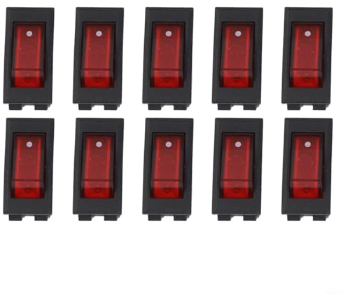 10 Stück KCD3 3-poliger Wippschalter 2 Positionen 220V AC mit Kontrollleuchte, PBT Edelstahlgehäuse, 6A 250V Bewertung für Haushaltsgeräte und Industrieanlagen, Rot