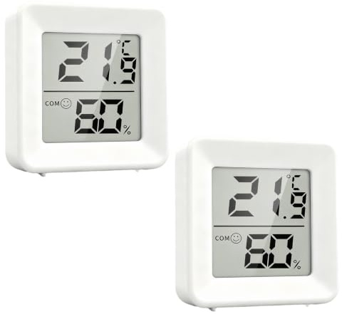 Room Thermometer 2 Pack, Mini Indoor Temperature Big Smiley Monitor Humidity Meter Digital Thermo Hygrometer with Practical Comfort Icon LCD Display Celsius for House Office Home Garden White