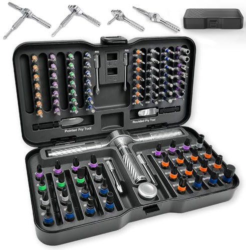 100 en 1 Juegos de destornilladores de Precisión, Magnético Mango con Trinquete con Puntas de Acero S2, Portátil Herramienta para Reparar Móvil, Portátil, Reloj, Gafas, Cámara & Bricolaje