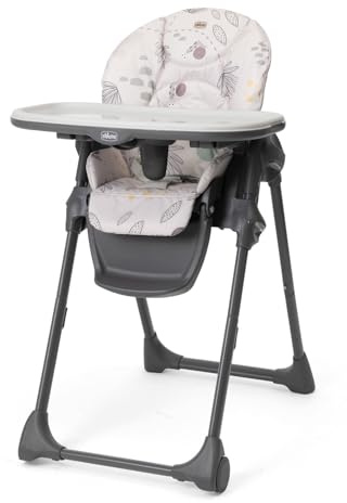 Chicco Polly Easy high chair for children aged 6 to 36 months, height and slope adjustment, 4 wheels, compact folding function, removable tray and adjustable footrest, 6-36 months