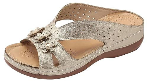YIzdegg Sandaler damer Arch Support – sandaletter massage sula hälskor halkfria tofflor bekväma sandaler öppna tår sommarskor andas romerska sandaler strandskor damsandaler, Guld, 40