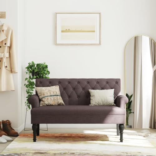 Massbinet Sitzbank mit Rückenlehne Sofa 2 Sitzer Couch Retro-Stil Kleine Loveseat Modern Polstersofa für Wohnzimmer Schlafzimmer kleinen Raum Dunkelbraun 120x62x75,5 cm Stoff
