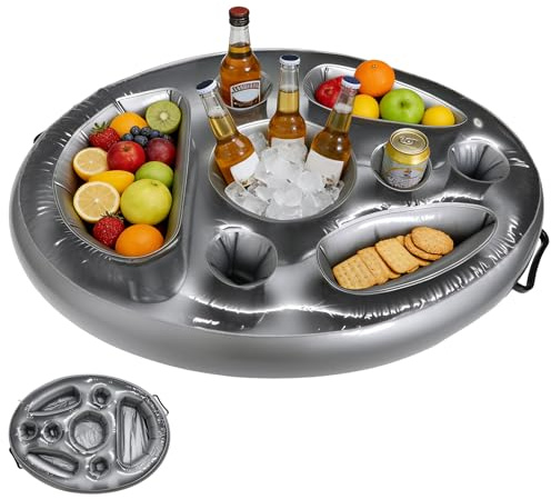 Herbst Poolbar Aufblasbarer Getränkehalter, 8 Löcher Große Floating Getränke und Snackhalter, Pool Zubehör Spaß für Partys Strand Mottoparty Wasserpark Badewanne (Grau)