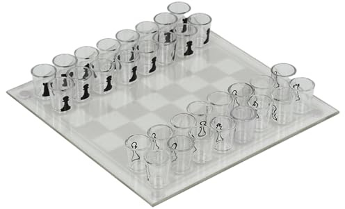 Clear Shot Glass Chess Set, 10x10 Inch Glass Chess Board with 32PCS Cups Pieces, Drinking Shot Set, Funny Sets for Adults, Kids