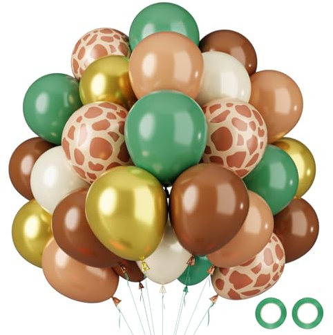 Luftballons Dschungel Deko Geburtstag, 62 Stück Luftballons Safari Tiere, Luftballon Grün Braun Beige Gold, Dschungel Deko Ballons Kindergeburtstag für Wild One Waldtiere Geburtstag Safari Babyparty | Luftballon Geburtstag Safari Dschungel Tiere, Luftballon Braun Grün Salbei Gold Beige für Geburtstag Baby Shower Taufe Jungen