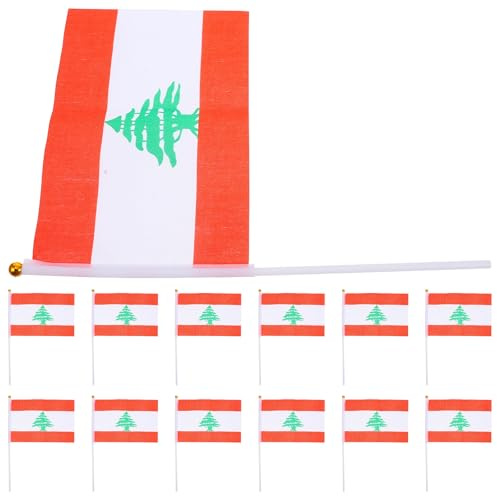 GAROZATION Drapeaux Libanais Miniatures en Polyester Hampe Ronde, Lot de 20 pour Manifestations Patriotiques et Décorations de Fêtes