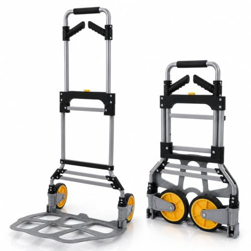 UZIRO Carretilla Plegable con Ruedas de Aluminio, con Mango Telescópico y Soporte Extra, Capacidad de 150 Kg, Plataforma Abatible y 2 Ruedas, Carretilla de Mano Plegable, Carro Transporte Plegable