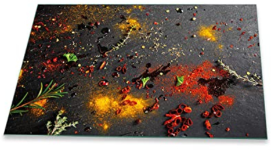 Herdabdeckplatte Abdeckung Ceranfeld Abdeckplatte Schneidebrett 1-Teilig 80x52 Gewürze Mehrfarbig Spritzschutz Glasplatte Ceranfeldabdeckung Schutz Herdschutz Sicherheitsglas Glasschneidebrett