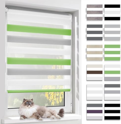 BelleMax Doppelrollo Klemmfix ohne Bohren & mit Bohren, Weiß Grau Grün B55 x H120 cm (Stoffbreite 55cm), Duo Rollo, Fensterrollo lichtdurchlässig & Blickdicht, Klemmrollo Sichtschutz & Sonnenschutz