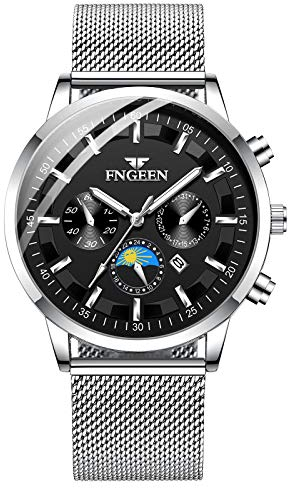 Unendlich U Herren Uhr Analog Chronograph 30 M Wasserdicht Quarz Uhr Armbanduhr Nachleuchtende Multifunktionszifferblättern Kalender Stoppuhr für Mann Business Uhren mit Edelstahlgewebe