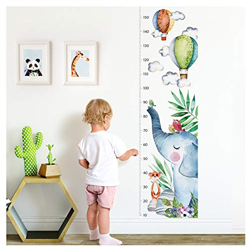 Little Deco Wandtattoo Kinderzimmer Junge Mädchen Messlatte | 150cm Elefant Vögel Luftballons | Wandaufkleber Tiere Kinder Wandsticker Aufkleber Dekoration DL372