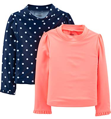 Simple Joys by Carter's Juego de 2 Camisetas de protección para niñas pequeñas y bebés, Rosa Coral/Azul Marino, 12 Meses