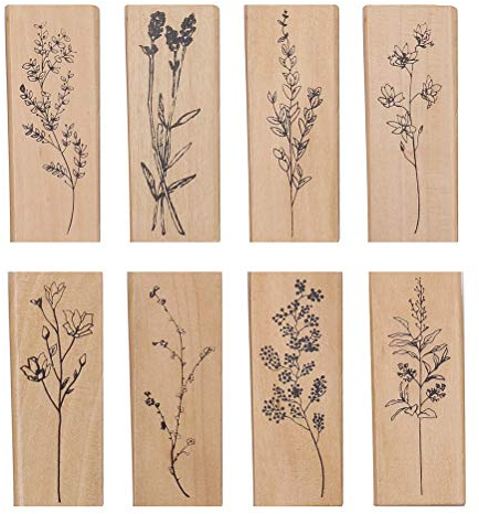 8 Stück Stempel Holz, Gummi Holz Vintage Holzstempel DIY Tagebuch Stempel Natürliche Pflanze Seal Set für Scrapbooking, Kinder DIY Karten Machen