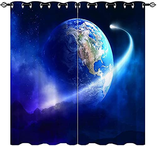 LKCD Verdunkelungsvorhang Für Kinderzimmer - Weltraum Erde Blaue Galaxie Planet 200X160Cm Gardinen Für Das Wohnzimmer, Modern, Verdunkelung, Sonnenschutz, Für Balkontüren, Sehr Weich