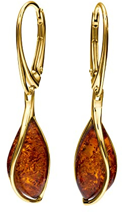 Copal Handgefertigte Tropfenförmige Bernstein Ohrringe Aus Sterlingsilber Mit Goldener Beschichtung