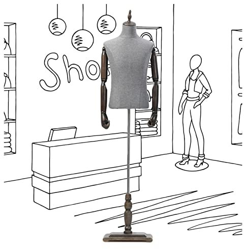 LXLIGHTS Schneiderpuppen Männlich Torso, Halbe Skala Mannequin Körper Höhenverstellbar Hölzern Rechteck Base Stand Mit Holzarm für Nähschneiderinnen Studio Display, 2 Farben ( Color : Brown )