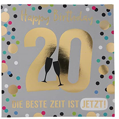 Depesche 11515-032 Zahlenkarte zum 20. Geburtstag mit Musik, veredelte Klappkarte mit originellem Innentext, inkl. Umschlag, Format 15,5 x 15,5 cm