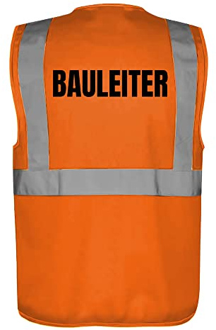 Fassbender-Druck WARNWESTEN - Sicherheitsweste GELB mit Taschen und Reißverschluss nach EN ISO 20471 zertifiziert - Warn Weste für BAULEITER - Unisex mit hochwertigem Reflektorstreifen