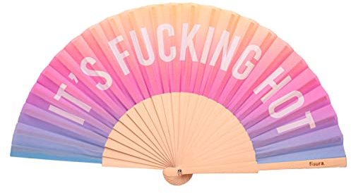 Fisura - Original Handheld Folding Fan with message f*cking hot gradient. Colourful wooden fan. Original holding Hand Fans. Birthday Gifts Wedding Party Decoration. Fan with hanger included