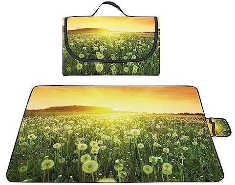 TengYuer Picknickdecke 180x200cm Stranddecke Wasserdicht Sandfrei Isoliert Faltbar Strandmatte mit Tragegriff Outdoor Campingdecke XXL für Camping Parks Strände Picknick GrüNer LöWenzahn